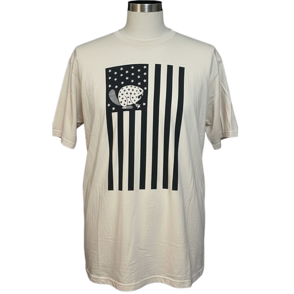 Duluth Trading Longtail T 2XL Relaxed Fit Ivory Angry Beaver Flag Graphic USA